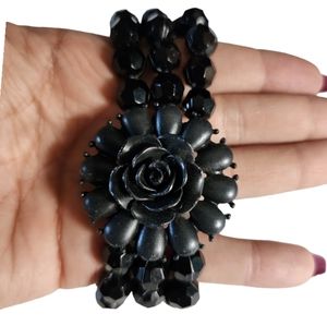 NWT G by Gennaro Floral Black Beaded Stretch Bracelet